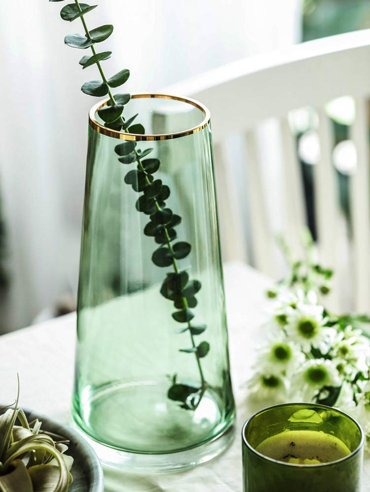 Funsoba 10â€œ Green Glass Vase with Gold Mouth for Centerpieces Home Wedding Decoration - Image 4